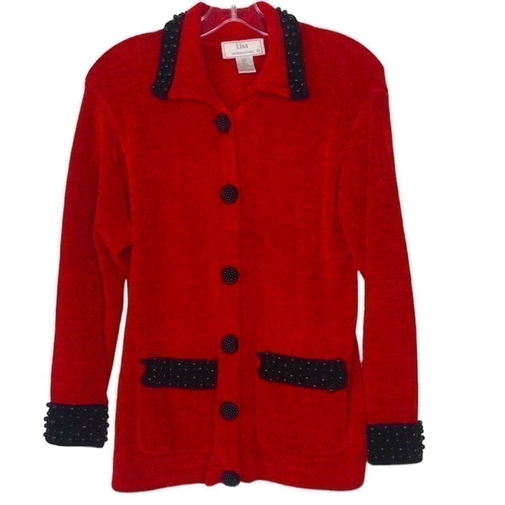 VINTAGE LISA INTERNATIONAL RED JACKET WITH BEADED DETAIL SIZE S